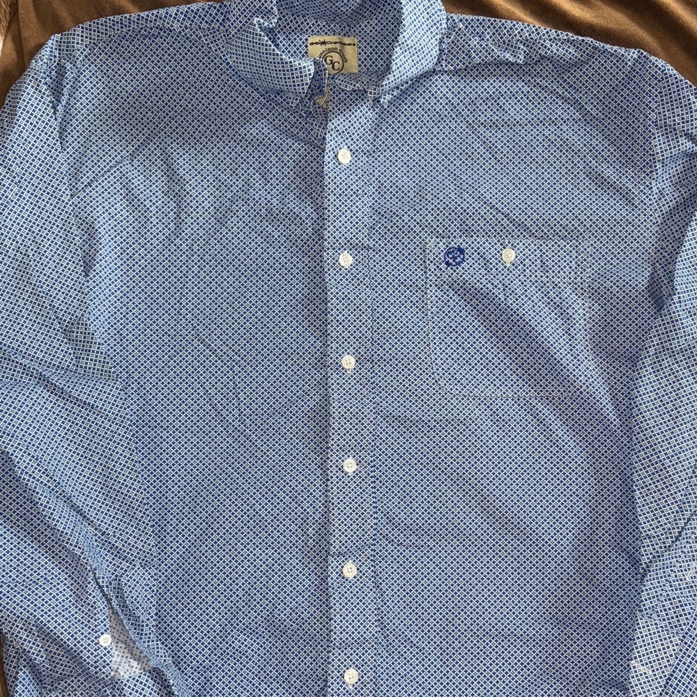 Classic Blue Patterned Men's Button Down Shirt